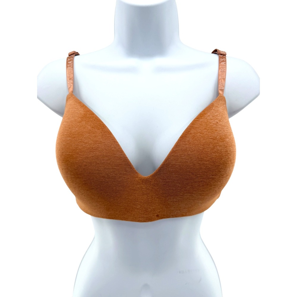 Victorias Secret T-Shirt Lightly Lined‎ Wireless Bra 36D NWT Tan Logo Strap